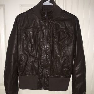 brown leather jacket